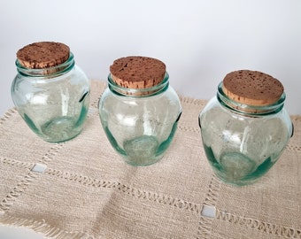 Trio of VINTAGE Glass Jars with Cork Stopper - Decorative Jar Set