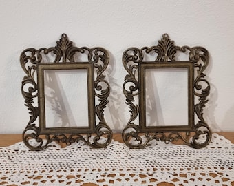 Lot de 2 petits cadres vintage - Cadre photo en métal doré