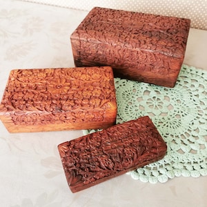 Decorated BOXES, hand-carved wooden jewelry boxes