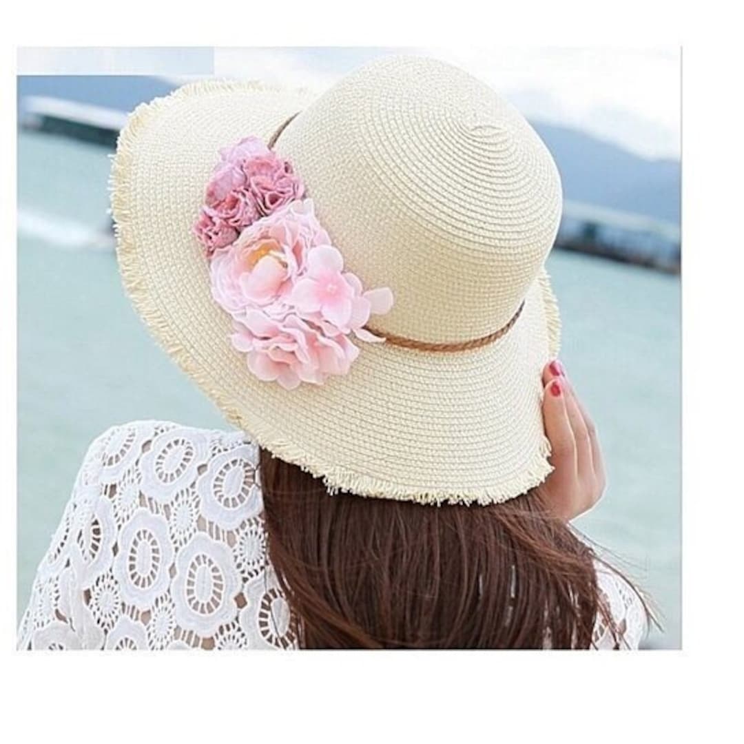 Fashion Summer Beach Flower Straw Sun Hat/ Flower Beach Sun