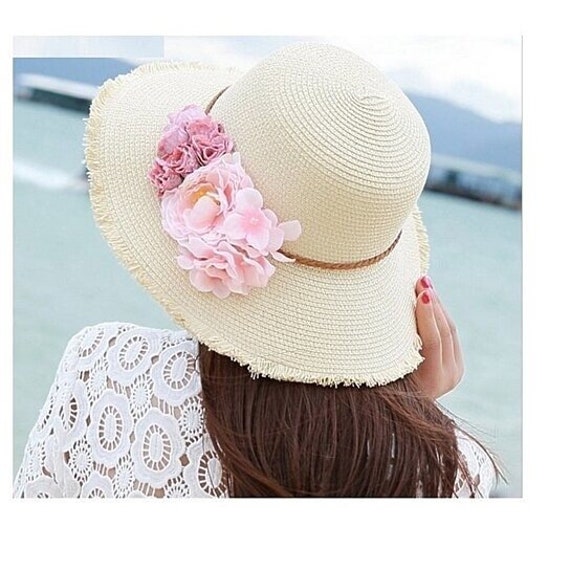 Fashion Summer Beach flower straw Sun hat/ Flower Beach Sun Hats /outdoor Travel Cap For Women