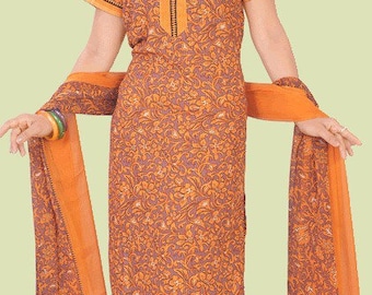 Beautiful  Ready to wear 3pcs French Crepe Shalwar Kameez & Dupatta Indian Pakistani Suit