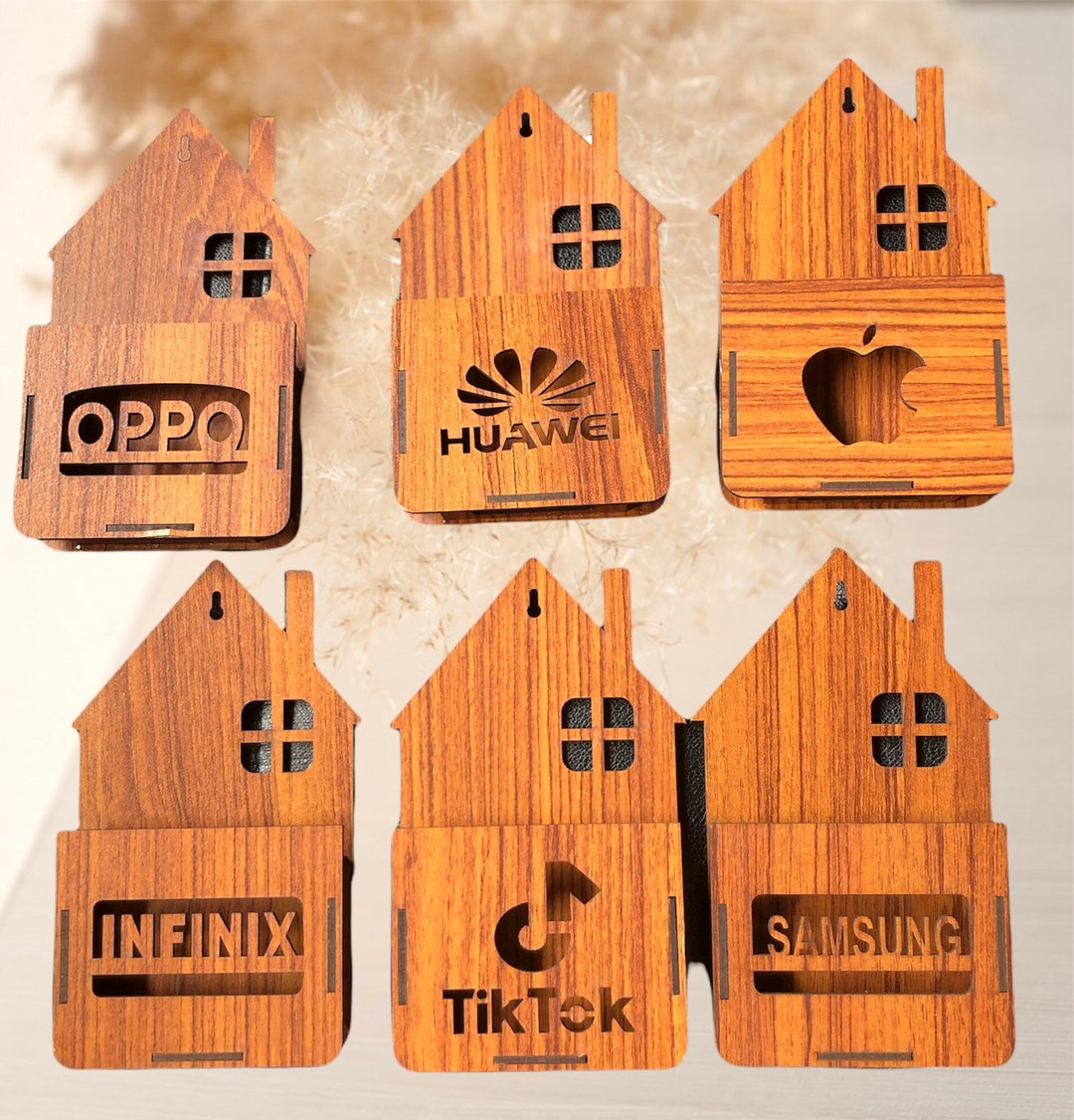 Wooden Made Wall Mount Phone Holder Mobile Charging Hanging Personalized Wooden Wall Mount