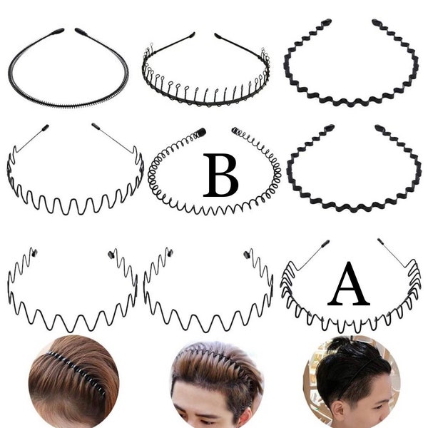 Unisex Wavy Headband Metal Hair Hoop Multi-style Wave Spring Headband Wavy Comb Hair Band Accessories for Men and Women Black