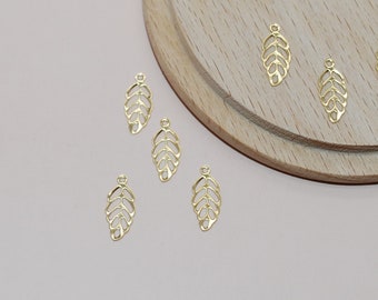 Gold Stainless Steel Filigree Leaf Charms 13mm for Jewelry Making
