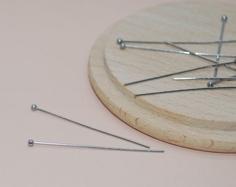 Set of 20 round-tipped stainless steel nails, silver, 40mm, for jewelry making
