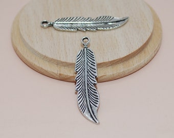 Lot of silver feather charms 45mm for jewelry creation Sold by 2 or by 5