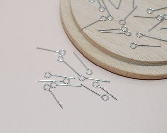 Set of 20 silver stainless steel eye pins, 15mm, for jewelry making