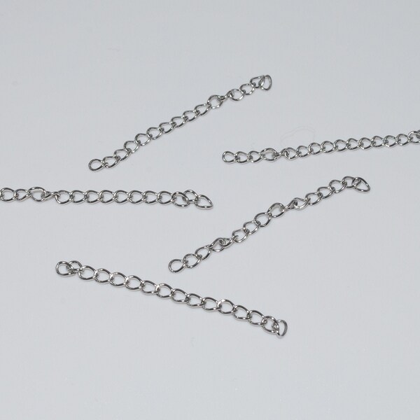 Lot de 10 chainettes d'extension en acier inoxydable argent 40mm pour création de bijoux