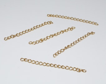 Set of 10 gold stainless steel extension chains 50mm for jewelry making