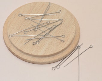 Set of 20 silver stainless steel eye pins, 40mm, for jewelry making