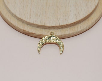 Gold stainless steel crumpled horn pendant for jewelry making, gold moon pendant