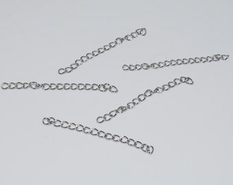 Lot de 10 chainettes d'extension en acier inoxydable argent 40mm pour création de bijoux