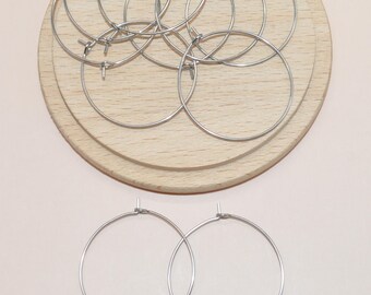 Set of 10 silver stainless steel hoop earrings 30x35mm, 30mm hoops for jewelry making