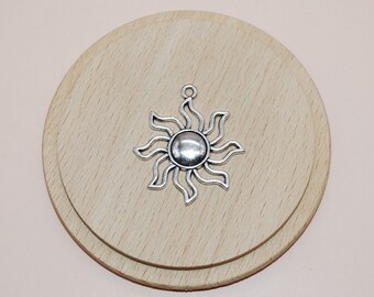 Set of 2 silver sun pendants 35x30mm, silver sun charms for jewelry creation