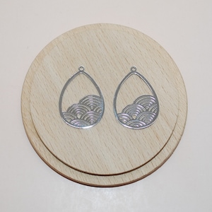 Silver stainless steel wave pendant for jewelry creation SOLD INDIVIDUALLY