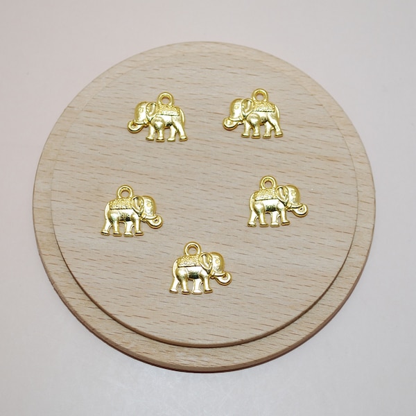 Lot de 5 breloques éléphants doré 12x14mm pour création de bijoux