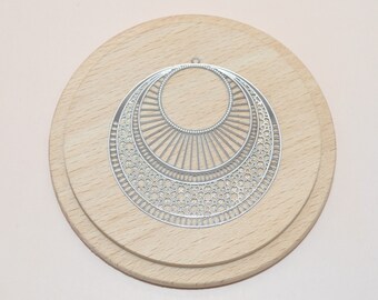 Grand pendentif mandala filigrane en acier inoxydable argent 49x48mm pour création de bijoux