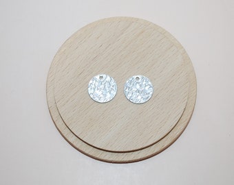 Set of 2 round crumpled silver stainless steel charms, 15mm, for jewelry making