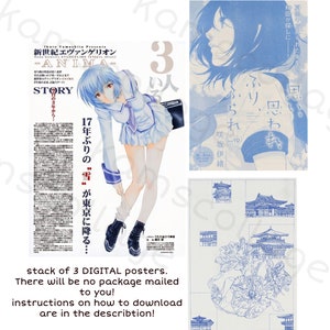 blue theme anime Japan style posters pack of 3