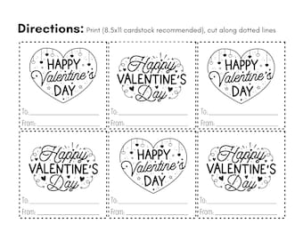 Happy Valentine's Day Printable Cards Black and White - Etsy
