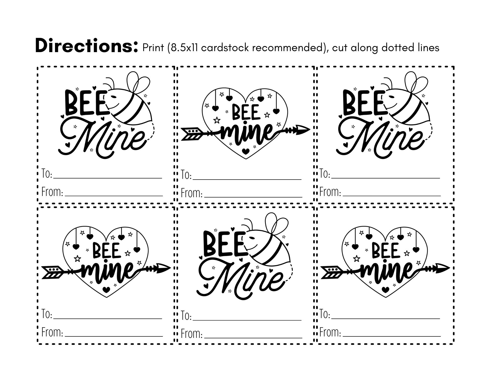 Bee Mine Valentine Printable Cards Black and White - Etsy