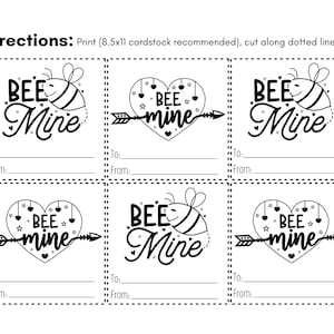 Bee Mine Valentine Printable Cards Black and White