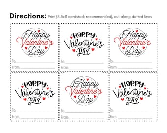 Happy Valentine's Day Printable Cards Circular Black and | Etsy