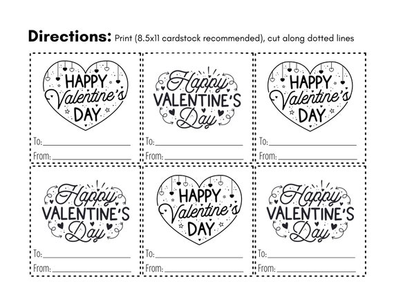 Happy Valentine's Day Printable Cards Black and White 