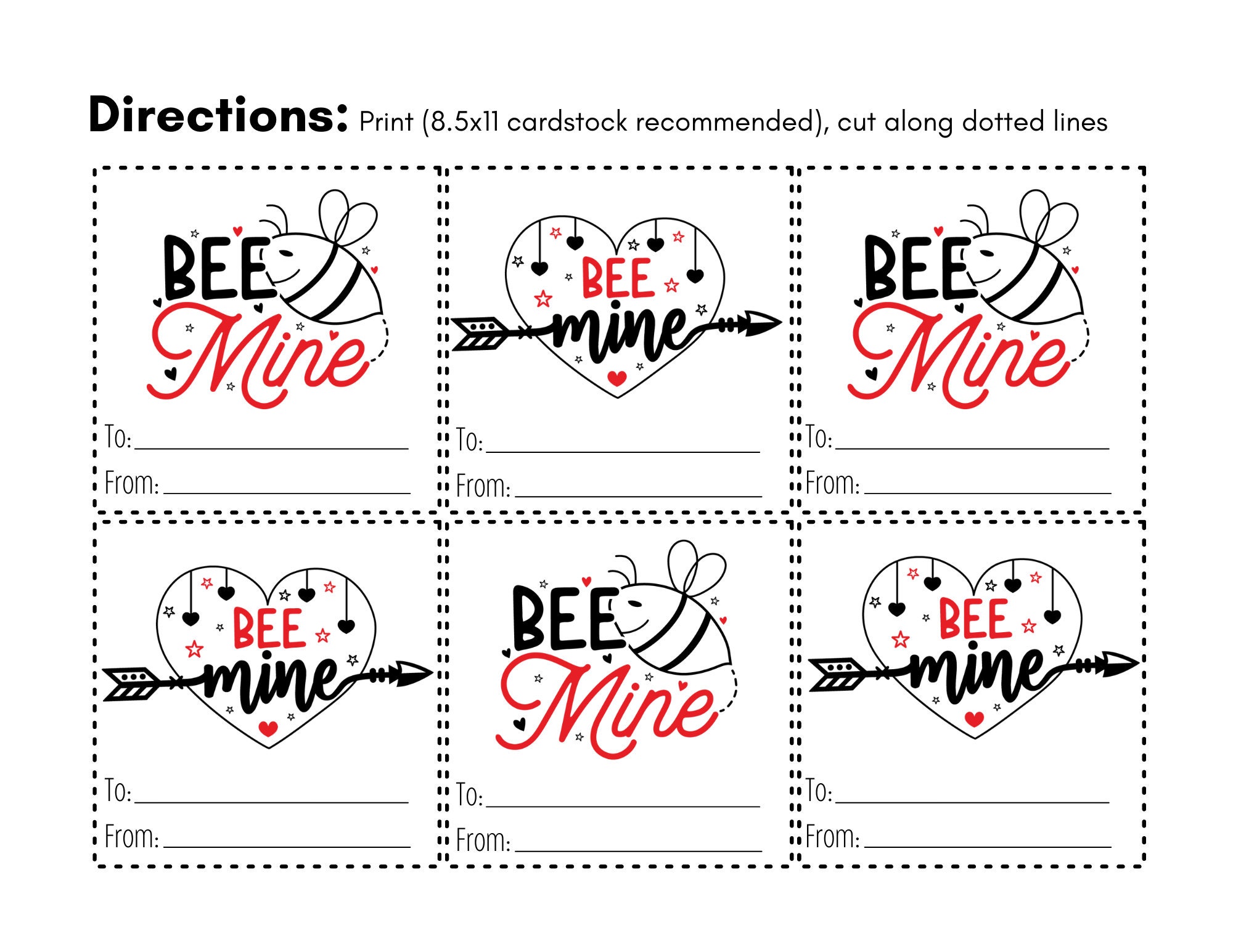 Bee Mine Valentine Printable Cards Color - Etsy
