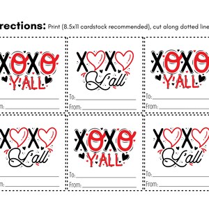 Cartes XOXO Valentine imprimables couleur