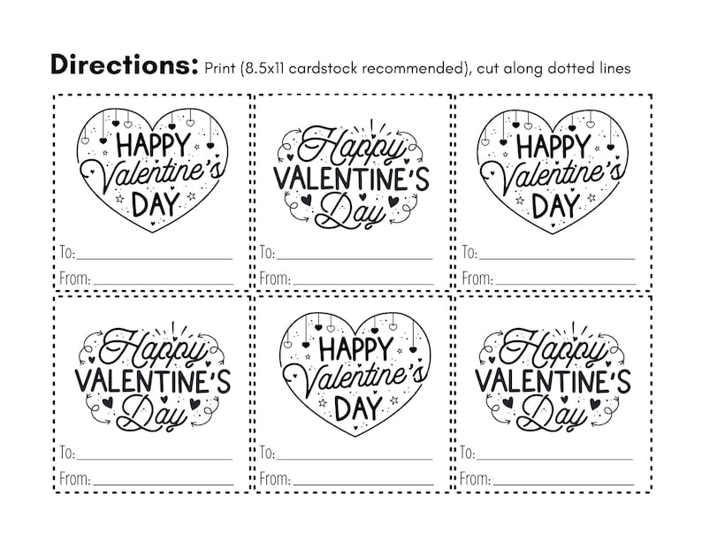 Happy Valentine s Day Printable Cards Black And White Etsy