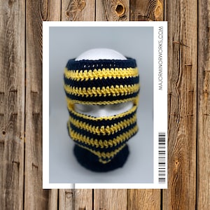 Blue and Gold Open Top Ski Mask,Handmade Balaclava
