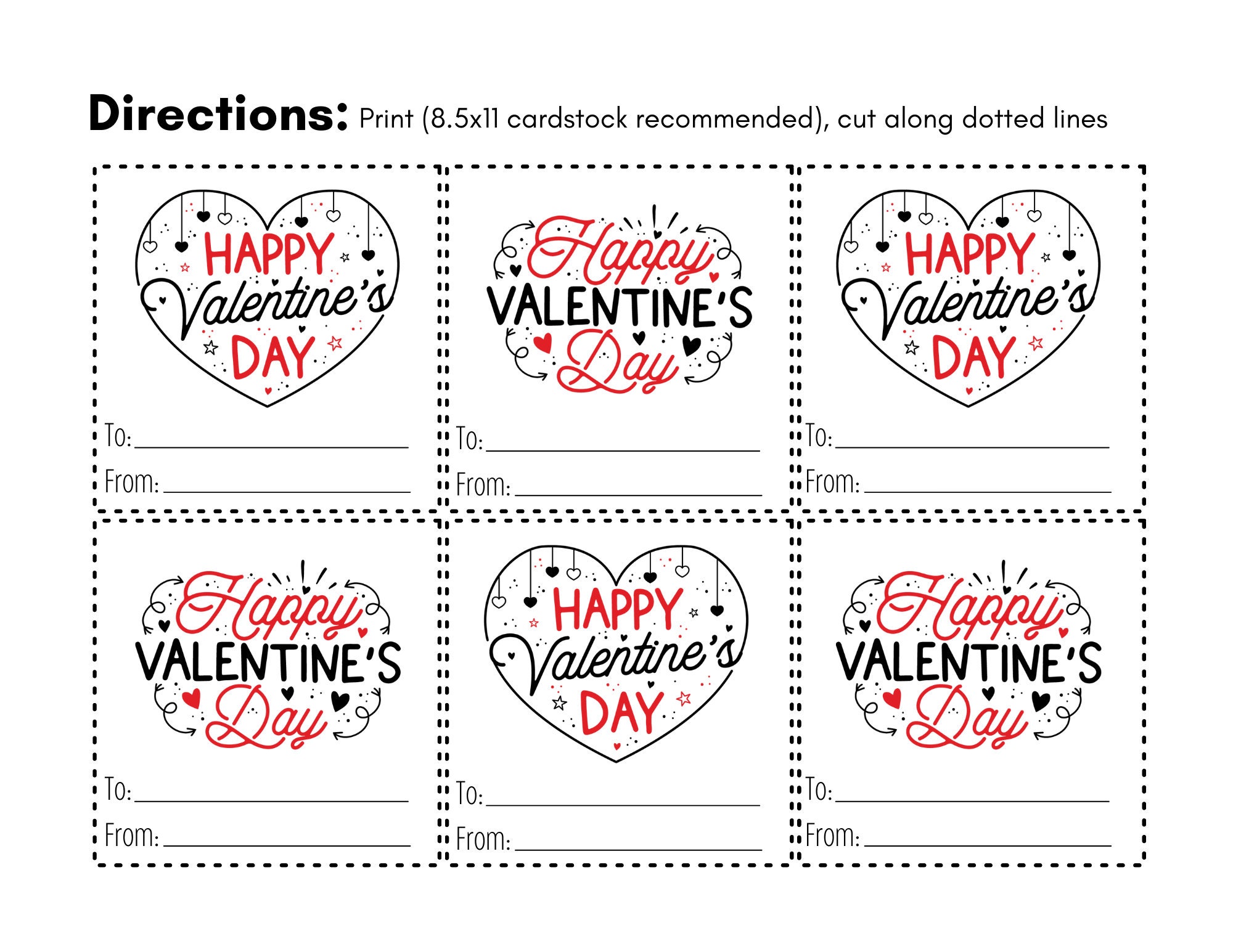 Happy Valentine's Day Printable Cards Color - Etsy