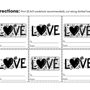 Love Valentine Printable Cards Black and White