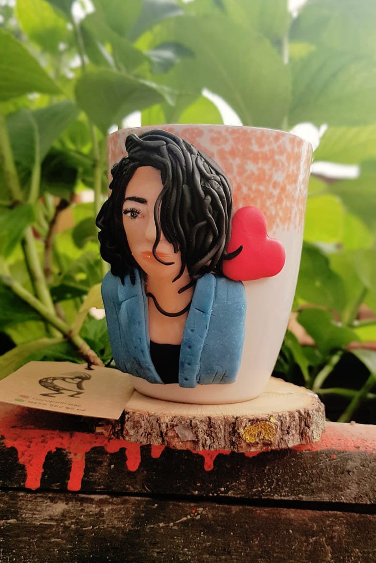 Polymer Clay Decorated Handmade Clay Mug Best Friend Mug Etsy
