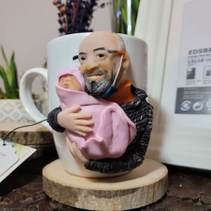 Custom  Mug – Personalized Polymer Clay Portrait Cup – Handmade Gift for Dad
