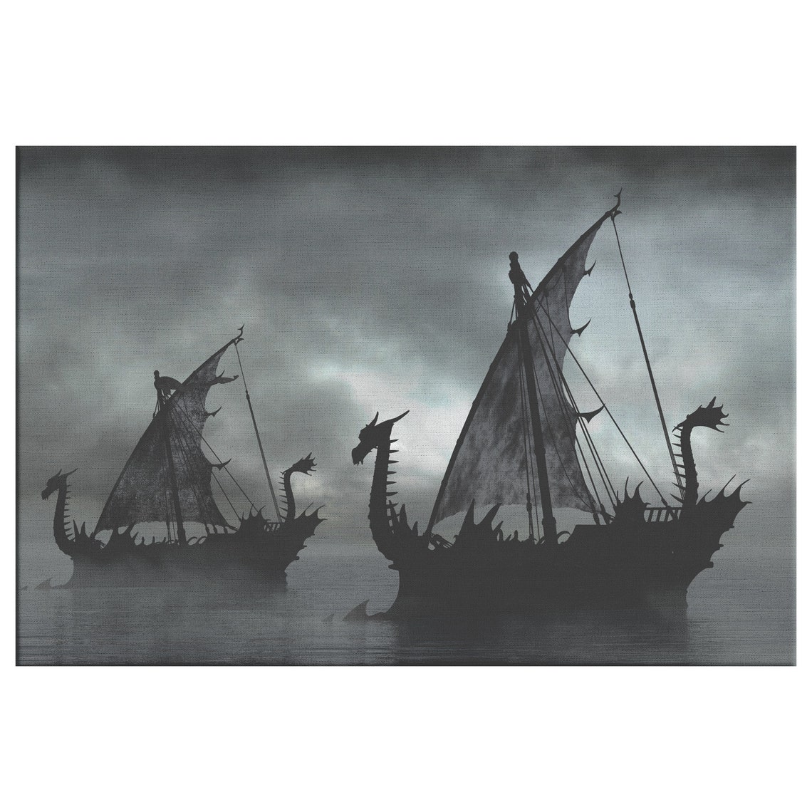 Viking Ships In The Mist Canvas Wall Art Viking Art Lover Etsy