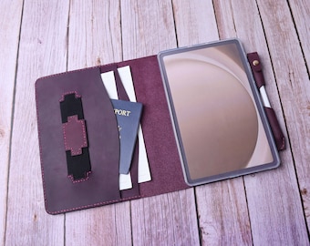 Handcrafted Leather Samsung Galaxy Tab S10 Lite,Tab S9 FE Tablet Case with Spacious Storage Secure Zipper Pocket & Elastic Handle 10EXTA01