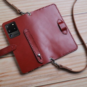 Bandoulière en cuir fait main pour Samsung Galaxy Z Fold6 Z Fold4 Z Fold Étui portefeuille en cuir spécial retouché personnalisé pleine fleur chocolat