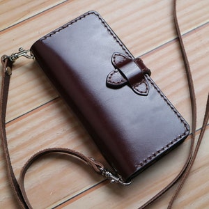 Correa cruzada cosida a mano iPhone 16e 15 Pro Max 15 Plus 14 Pro Max 14 Plus 13 funda billetera de cuero personalizada personalizada para hombre chocolate