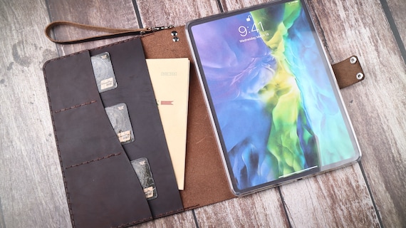 Étui organisateur de tablette Samsung Galaxy Tab A9,S9 FE,S9 FE,A9 S8  Ultra/S8/S8/S9 Ultra housse en cuir avec bracelet en cuir pleine fleur  marron -  France