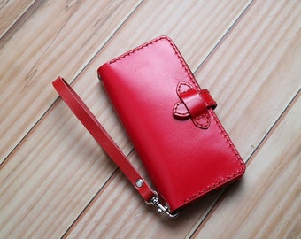 Wristlet Flip Cover Card Holder Leather iPhone 16e/15 Pro Max/15 Plus/14 Pro Max/14 Plus/13 mini/12 Pro/SE/12 Pro Max wallet case Handmade