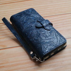 Wristlet Leather IPhone 15 Plus 15 Pro Max 14 Pro Max 14 Plus 13, 13 mini, 13 Pro Max,12, 12 Pro Max, 11, 11 Pro Max,Wallet Case Dark Blue