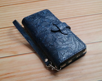 Wristlet Leather IPhone 16e 16 15 Plus 15 Pro Max 14 Pro Max 14 Plus 13, 13 mini, 13 Pro Max,12, 12 Pro Max,11 Pro Max,Wallet Case Dark Blue
