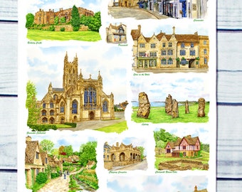 Gloucestershire ( Multi image) 100% Cotton Tea Towel