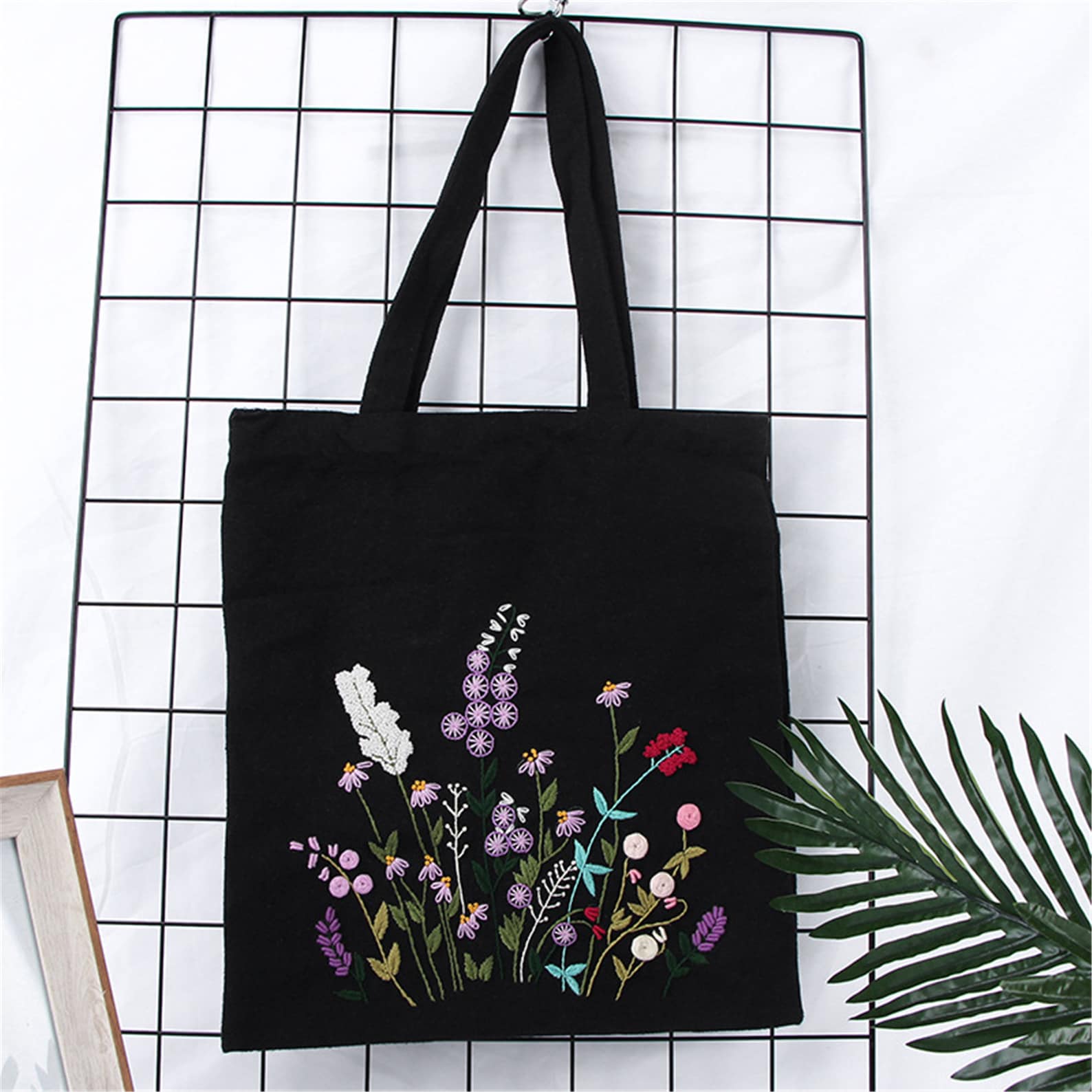 Embroidery Kit Beginner Canvas Tote Bag Modern Floral Plant Etsy