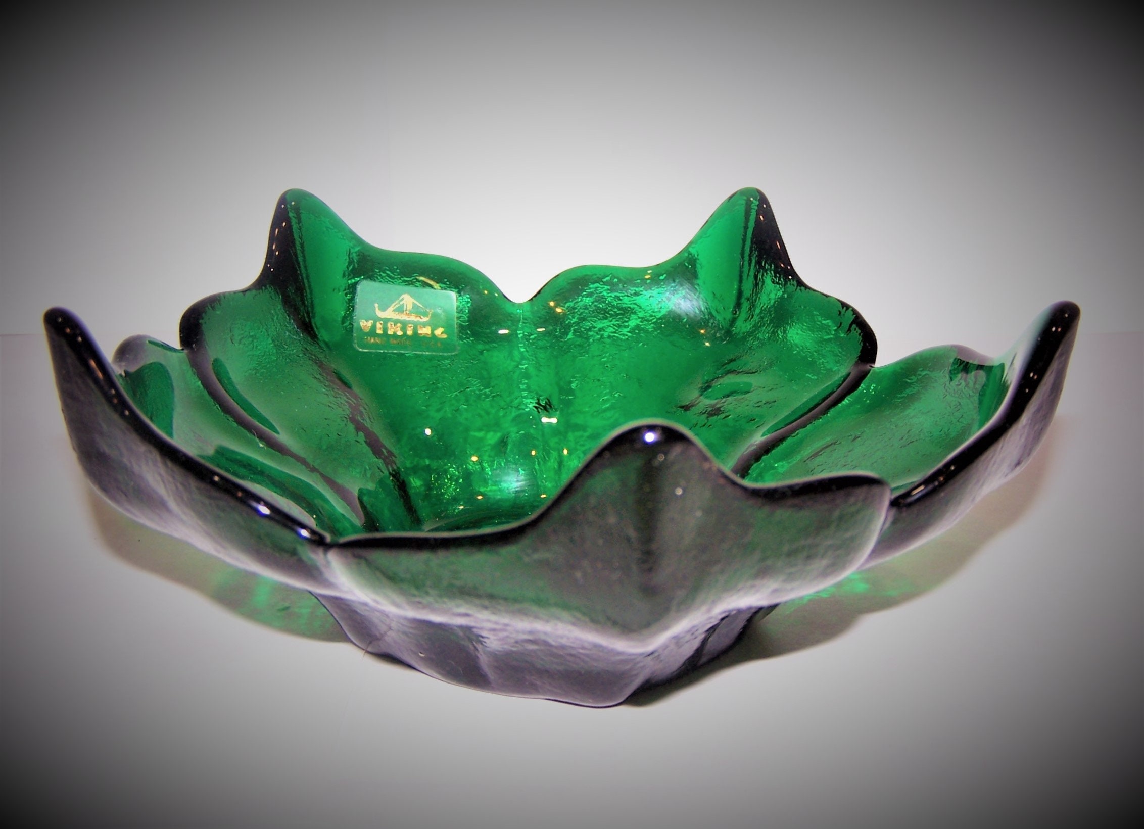 Viking Glass Vintage Lotus Candy Dish Emerald Green Etsy