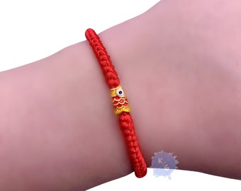 NEW Pure 24K Yellow Gold Dog Bead Lucky Red Cord Knitted Bracelet NEW Pure 24K Yellow Gold Dog Bead Lucky Red Cord Knitted Bracelet