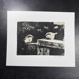 Chatty Sparrows | 5x7 Monoprint Photography | Mixed Media Photo Art